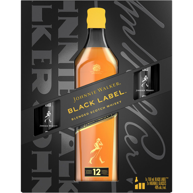 Johnnie Walker Black Label 12 Year Old Gift Set with 2 Highball Glasses