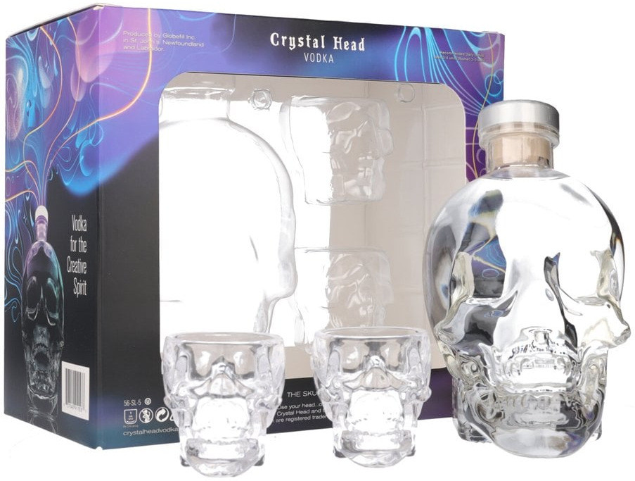 Studio Crystal Head Aurora Vodka Giftset + 4 Shot Glasses - Bliss Foods