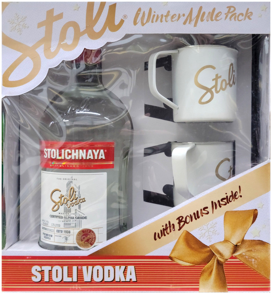 Stolichnaya Stoli Vodka with Ginger Beer and Mule Mug Gift Set